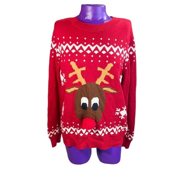 H&M pom pom Rudolf nose Reindeer Cute Ugly Christmas Sweater XS - Picture 1 of 10